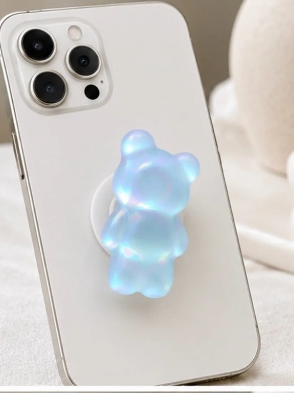 Iridescent Gummy Bear Phone Grip – White